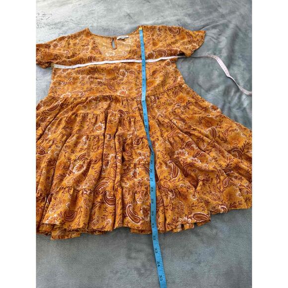 Patrons of Peace Orange Paisley V Neck Floral Pattern Knee Length Dress Womens S - Picture 5 of 7